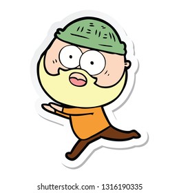 sticker of a cartoon bearded man running away
