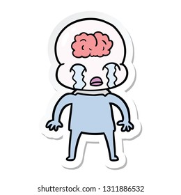 sticker of a cartoon big brain alien crying
