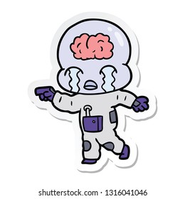 pegatina de una caricatura de un gran alienígena cerebral llorando