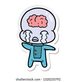 sticker of a cartoon big brain alien crying