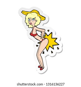 sticker of a cartoon bikini pin up woman