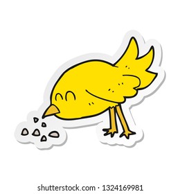 sticker of a cartoon bird pecking seeds