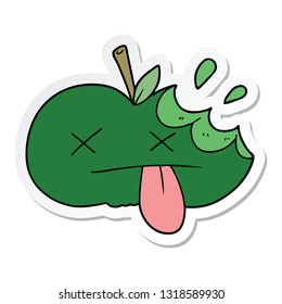 Aufkleber eines Cartoons mit bittem Apfel