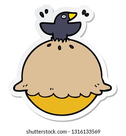 Sticker Of A Cartoon Blackbird In A Pie