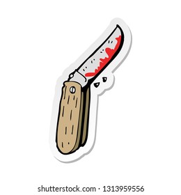 sticker of a cartoon bloody folding knife