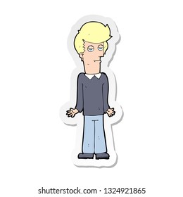 sticker of a cartoon bored man shrugging shoulders
