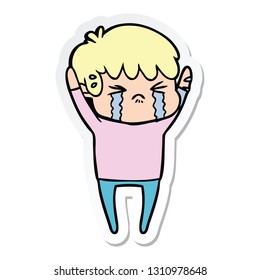 pegatina de un niño de caricatura llorando
