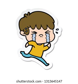 sticker of a cartoon boy crying