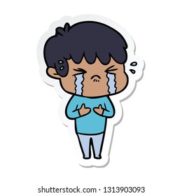 pegatina de un niño de caricatura llorando