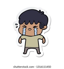 sticker of a cartoon boy crying