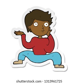 sticker of a cartoon boy doing crazy dance