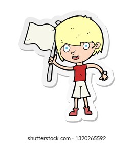sticker of a cartoon boy with flag