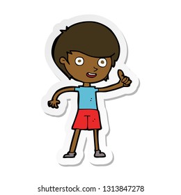 sticker of a cartoon boy giving thumbs up symbol