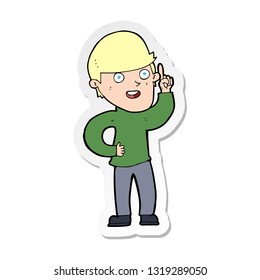 adesivo de um menino de desenho animado com ideia