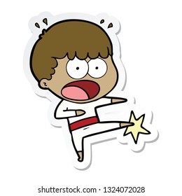 sticker of a cartoon boy karate kicking