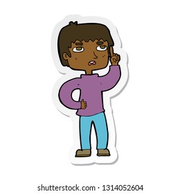 sticker of a cartoon boy with question