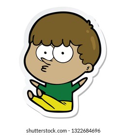 sticker of a cartoon boy sat waiting