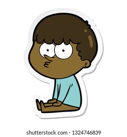 sticker of a cartoon boy sat waiting