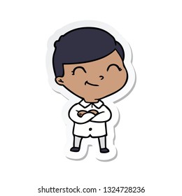 pegatina de un niño caricaturista sonriendo