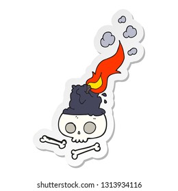 sticker of a cartoon burning candle on skull