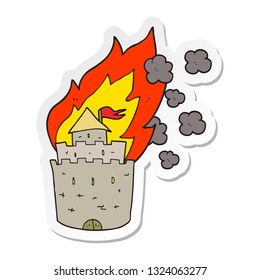 sticker of a cartoon burning castle