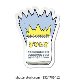 sticker of a cartoon calendar showing month of July