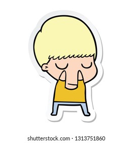 sticker of a cartoon calm boy