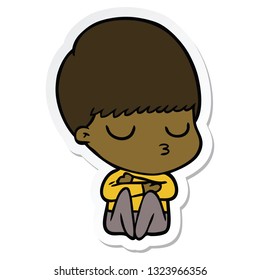 sticker of a cartoon calm boy