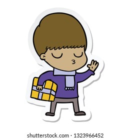 sticker of a cartoon calm boy