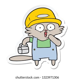 sticker of a cartoon cat builder stopping for lunch