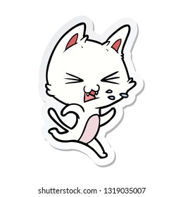 sticker of a cartoon cat hissing