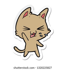 sticker of a cartoon cat hissing