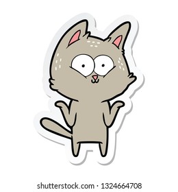 sticker of a cartoon cat shrugging shoulders