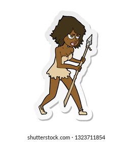 sticker of a cartoon cave girl