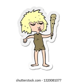 sticker of a cartoon cave woman