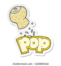 sticker of a cartoon champagne cork popping
