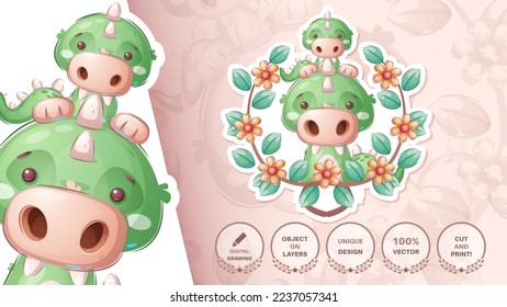 Sticker cartoon character adorable alligator, pretty animal idea for print t-shirt, poster and kids envelope, postcard. Cute hand drawn style crocodile. Vector eps 10