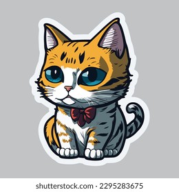 sticker cartoon chibi cute cat gray background vector