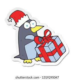 sticker of a cartoon christmas penguin