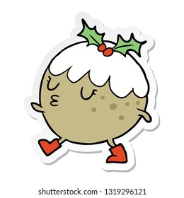 sticker of a cartoon chrstmas pudding walking