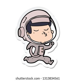 sticker of a cartoon confident astronaut running