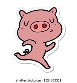 sticker of a cartoon content pig running