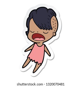 sticker of a cartoon cool hipster girl talking