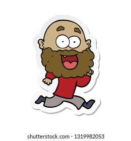 sticker of a cartoon crazy happy man with beard running