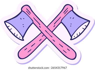 adesivo de um desenho animado machados cruzados na cor de néon brilhante