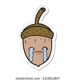 sticker of a cartoon crying acorn