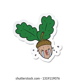 sticker of a cartoon crying acorn
