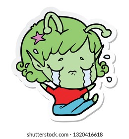 sticker of a cartoon crying alien girl