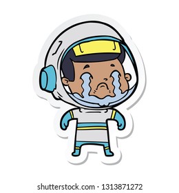 sticker of a cartoon crying astronaut