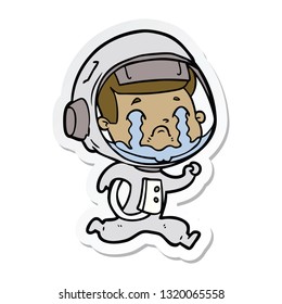 sticker of a cartoon crying astronaut
